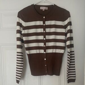 Philosophy di Lorenzo Serafini Brown and White Striped Button-Front Cardigan